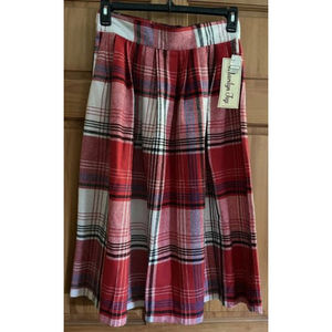 Vintage Womens Marilyn Jogs Red White & Blue Plaid Wool Blend Skirt. NWT 15/16
